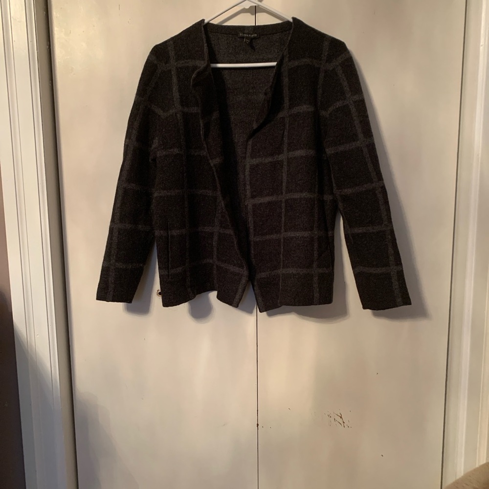 Eileen Fisher Black and Gray Checkered Blazer